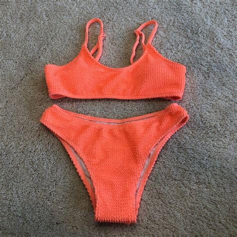 Swim Nwot Bright Orange Bikini With Strap Adjustable Top Cheeky Bottoms Poshmark