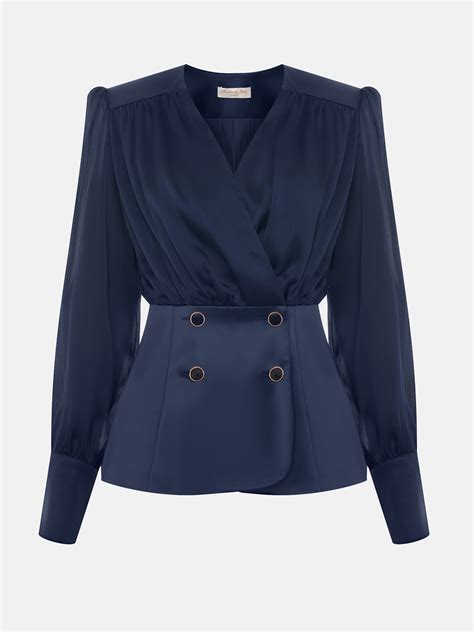 Струящаяся блуза с отрезным поясом и крупными пуговицами :: LICHI ...