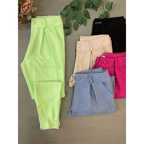 Calça Alfaiataria feminina clochard linho Moda Tendencia Shopee Brasil