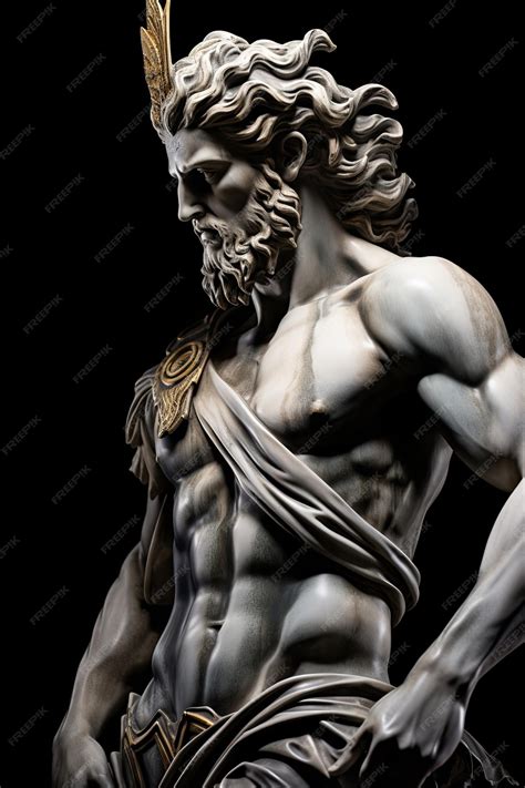 мраморная скульптура греческого бога на черном фоне | Премиум Фото