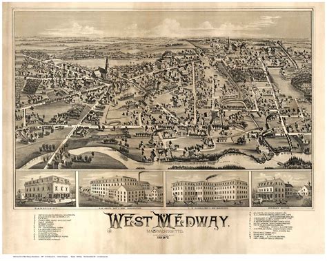 West Medway Massachusetts Bird S Eye View Old Map Reprint Old