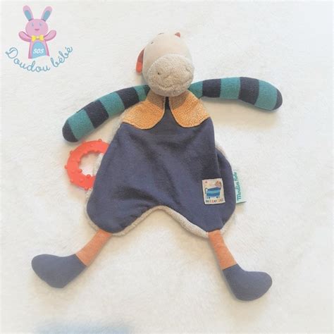 Doudou plat Ane Cheval Zig et Zag bleu rayé coloré MOULIN ROTY