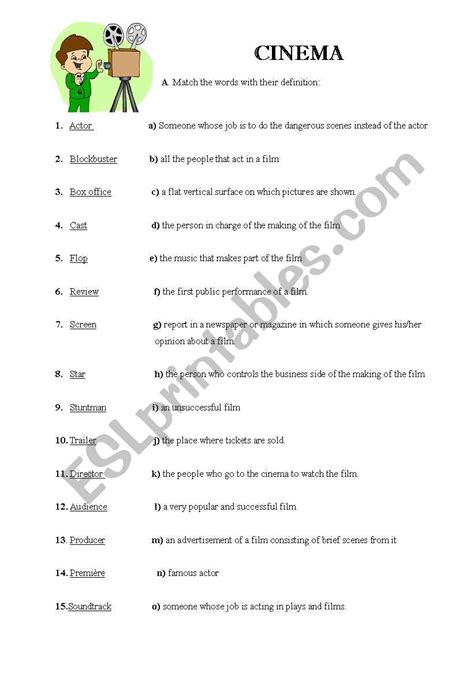 Cinema Vocabulary Esl Worksheet By Cimadas