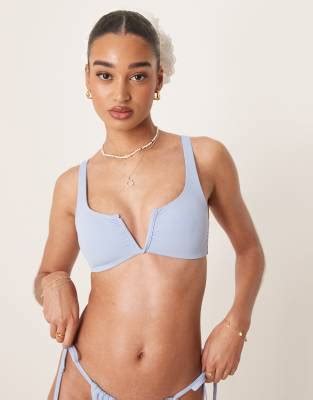 ASOS DESIGN Maya Mix and Match Haut de bikini façon crop top avec armature en V Bleu ASOS