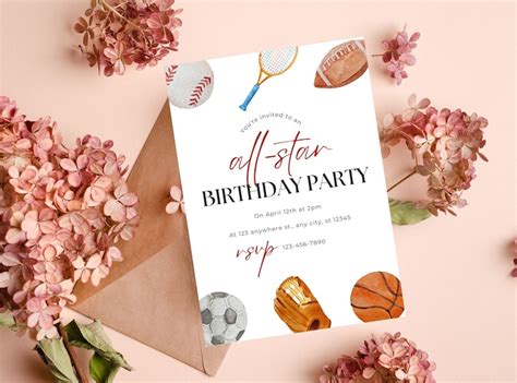 Editable Sports Birthday Invitation Sports Invitation Sports