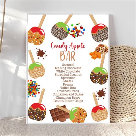 Editable Caramel Apple Bar Sign Candy Apple Bar Sign Caramel Apple Bar
