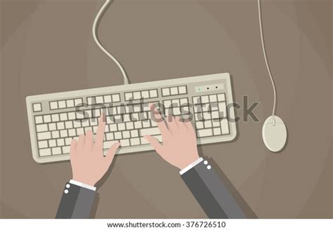 Cartoon Hands On White Keyboard Mouse Stock Vector (Royalty Free ...