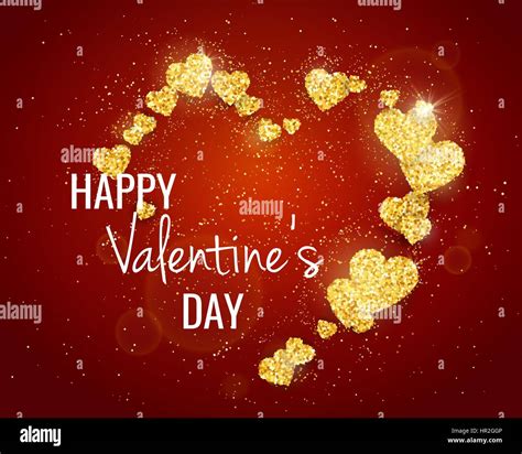 Vector Happy Valentines Day Greeting Card With Sparkling Glitter Gold