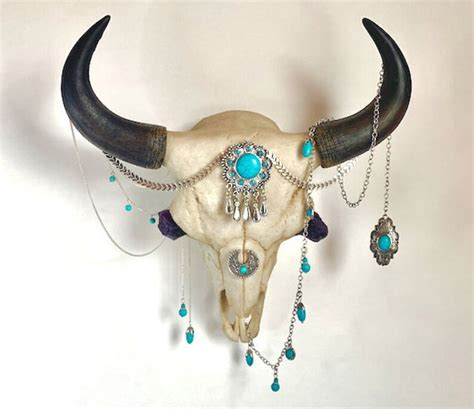 Decorative Cow Skull Embellished Faux Cow Skull Turquoise And