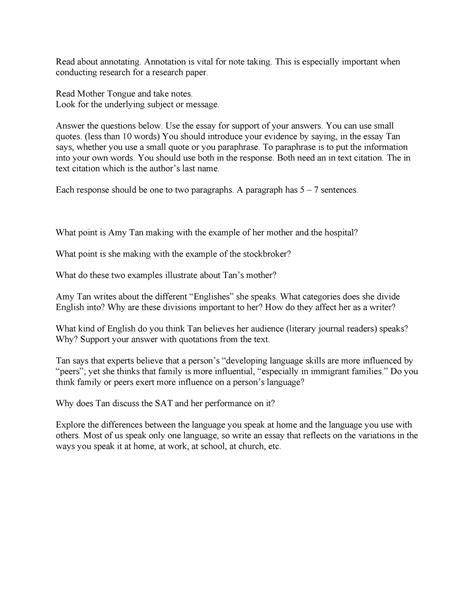 Mother Tongue Amy Tan Questions And Answers 8