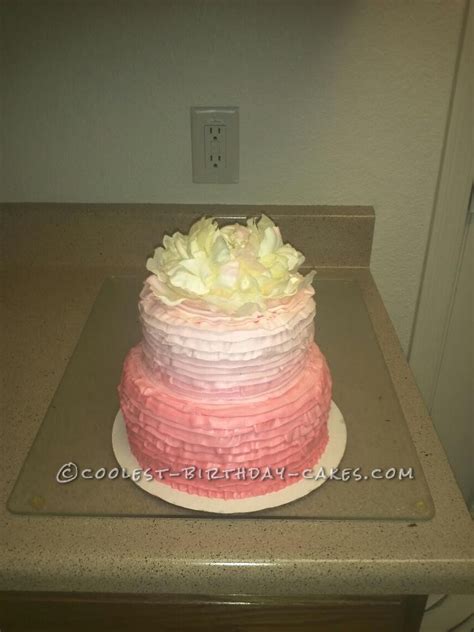 Pink Ombre Ruffle Cake For Princess First Birthday