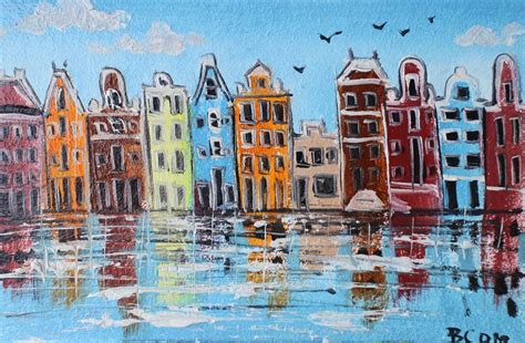 Amsterdam Oil Painting Framed Original 4x6 In Holland Cityscape