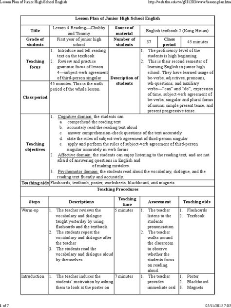 Lesson Plan Of Junior High School English Verb Question