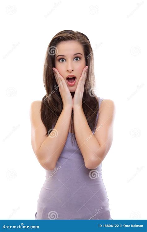 Surprised Brunette Beauty Stock Photo Image Of Grimace 18806122
