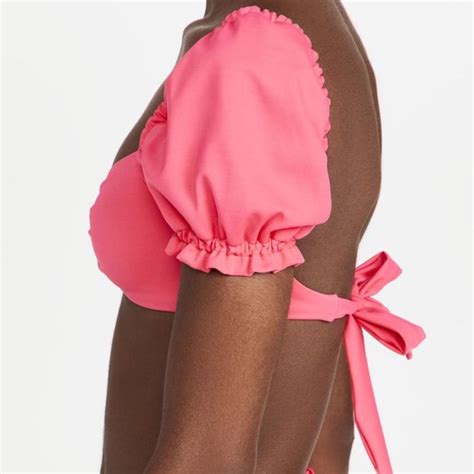 Agua Bendita Swim Agua Bendita Romina Luau Bikini Top Puff Sleeves Size L Fuchsia Pink New
