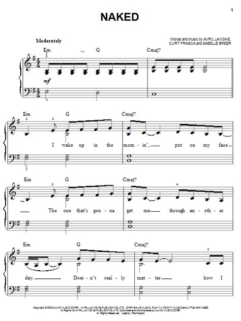 Naked By Avril Lavigne Sheet Music For Easy Piano At Sheet Music Direct