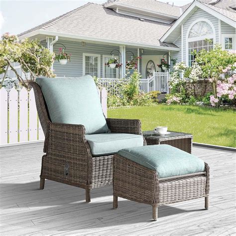 Weatherproof Wicker Outdoor Recliner Chair With Ottoman