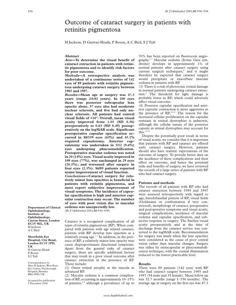 (PDF) Outcome of cataract surgery in patients with retinitis pigmentosa