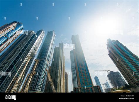 Tall Dubai Marina Skyscrapers In Uae Stock Photo Alamy
