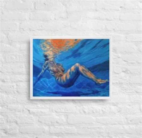 Floating Nude Woman Siren Floating In Pool Deep End Framed Canvas X Etsy