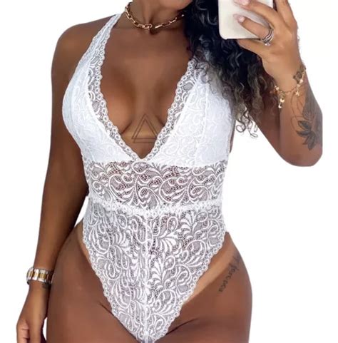 Body Rendado Cavado Costas Lingerie Sexy Moda Feminina Parcelamento Sem Juros
