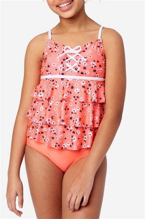 JUSTICE Girls Swimsuit Tankini Bikini Ruffle Swim Set 12 14 16 18 L XL Floral EBay