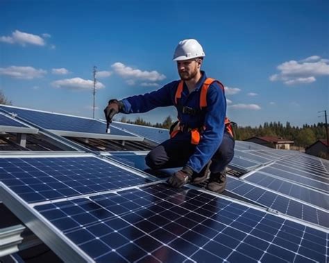 premium photo installing solar photovoltaic panel system solar panel