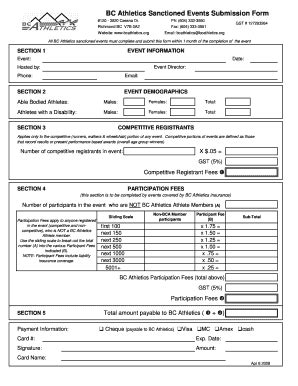 Fillable Online Bcathletics Sanctioned Events Submission Form Apr 8