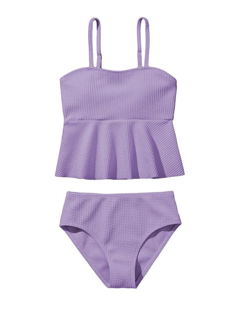 Shenhe Girl S Piece High Waisted Ruffle Waffle Swimsuit Bathing Suit Bikini Sets Mauve Purple