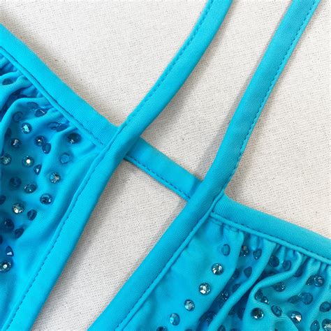 Self Portrait Blue Rhinestone Bikini Top Reversible