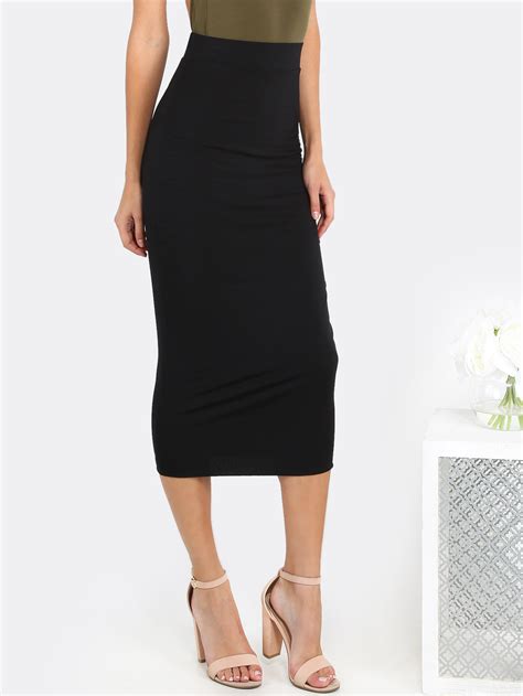 High Waisted Pencil Midi Skirt Black Shein Sheinside