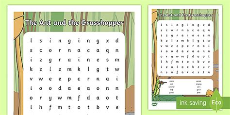 The Ant And The Grasshopper Wordsearch L Enseignant A Fait