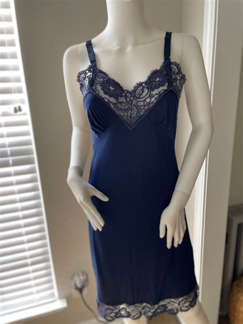 Vintage Lingerie Slip Navy By Velrose Sz Small Gem