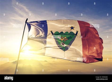 Bohol Province Of Philippines Flag Waving On The Top Sunrise Mist Fog