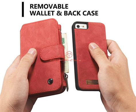 Caseme Iphone Se Zipper Wallet Detachable 2 In 1 Flip Case Red