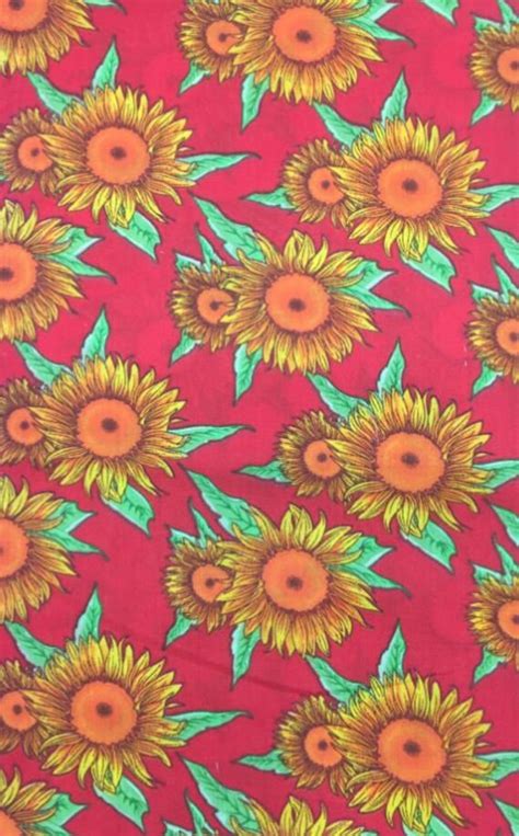 Sunflower Print Poly Cotton Fabric Red by the Yard | Etsy