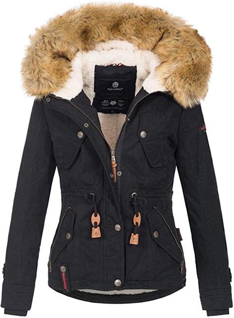 Navahoo Warme Damen Designer Winter Jacke Winterjacke Mit Kapuze Und