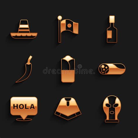 Set Burrito Poncho Mexican Wrestler Hola Hot Chili Pepper Pod Tabasco Sauce And Sombrero