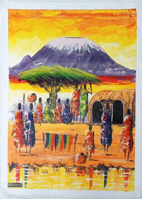 Maasai Village Oil Painting Kilimanjaro Village Palette Knife