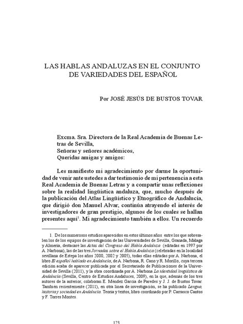 Las Hablas Andaluzas En El Conjunto De Las Variedades Del Español Pdf