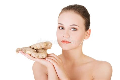 Portrait Of Nude Woman Holding Raw Ginger Stock Photo Image Of Aroma Care