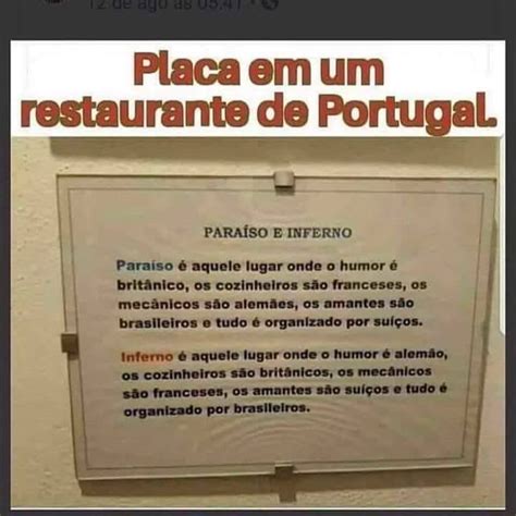 Placa Em Um Restaurante De Portugal Para So E Inferno Para So Aquele