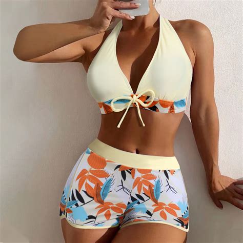 Dihao High Waisted Bikini Set For Women Clearance Women Swimsuit With Built In Bra Print Deep V