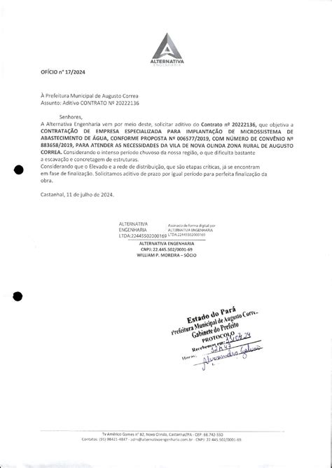 Justificativa do 5º Termo aditivo de prorrogação ass Prefeitura Municipal de Augusto Corrêa