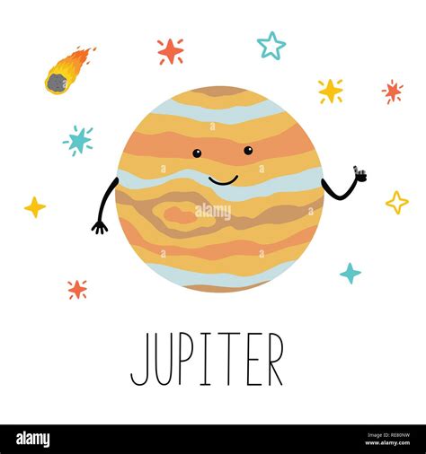 Cartoon Vectores Gracioso Ilustración Del Planeta Júpiter Feliz