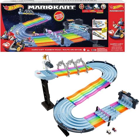 Hot Wheels Mario Kart Rainbow Road Raceway Foot Track Set With Lights