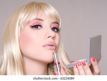 Beautiful Blonde Doing Herself Makeup Stock Photo Shutterstock