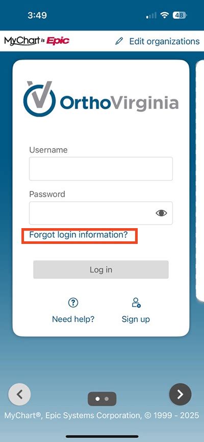 Forgot MyChart Login Information | OrthoVirginia