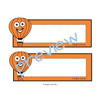 HOT AIR BALLOON Student Editable Locker Table Display Cubby Name Tags Labels