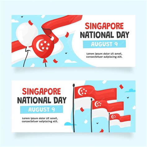 premium vector hand drawn singapore national day banners set